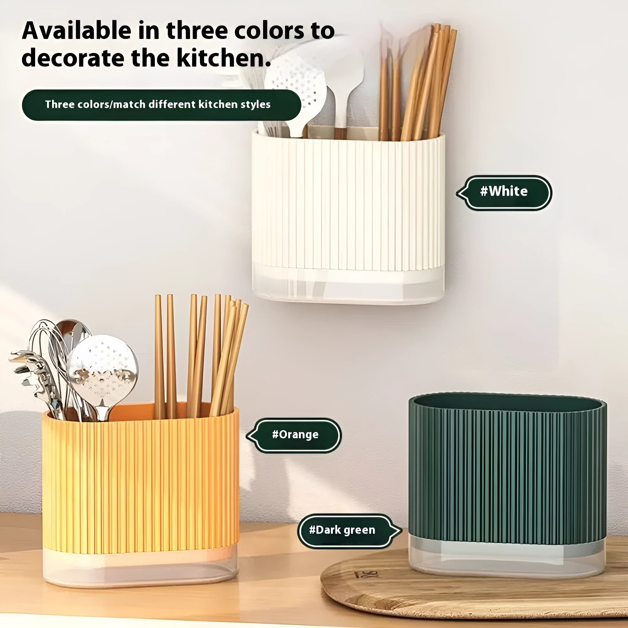 Plastic cross-border drain chopsticks tube for kitchen wall mounting in beige, dark green or orange