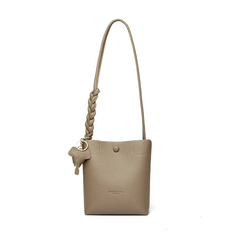 Women's soft genuine leather phone crossbody bag square vertical shape black colour multilayer single shoulder strap