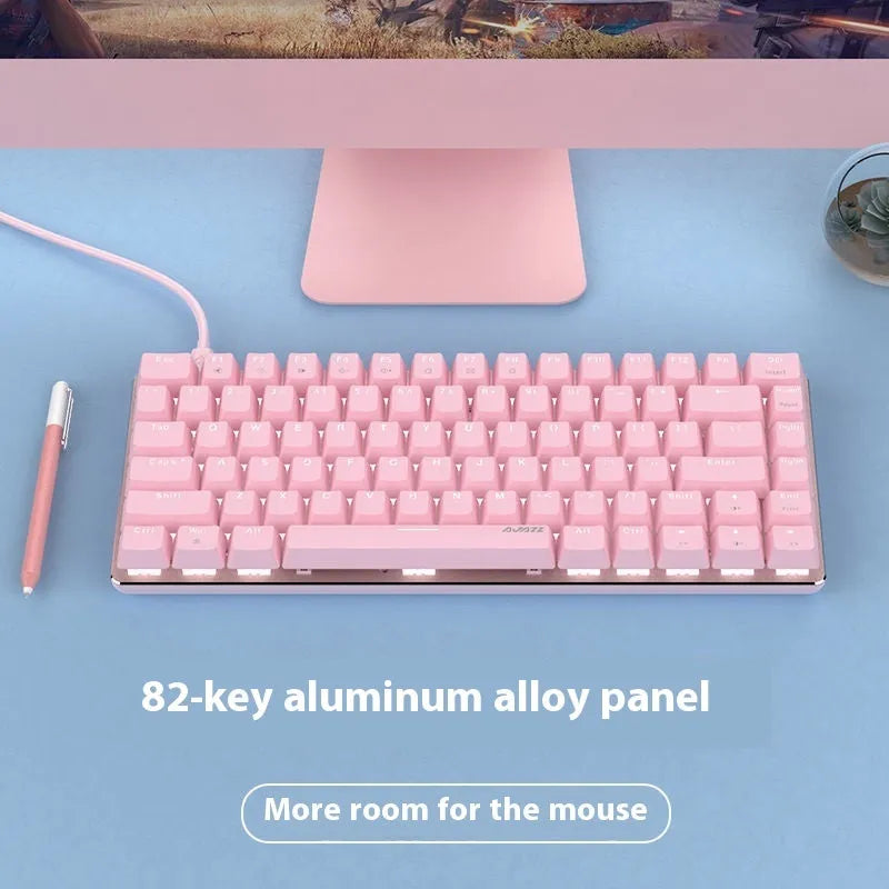 Pink 82-key mechanical gaming keyboard with white backlight and metal housing