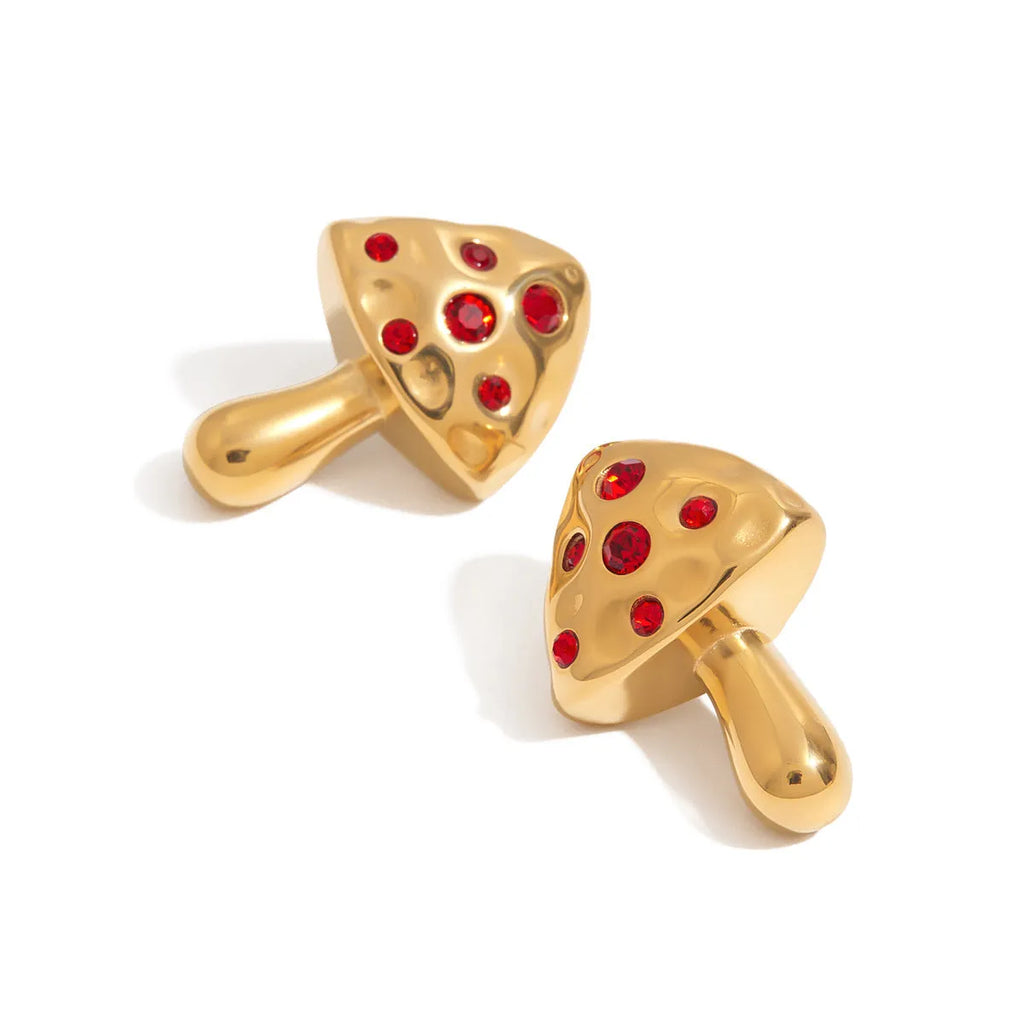 Mushroom titanium steel earrings with inlaid zircon and geometric shape in colour JDE0303001