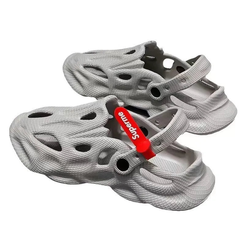 Coconut slippers with closed toe design and breathable holes in EVA foam construction
