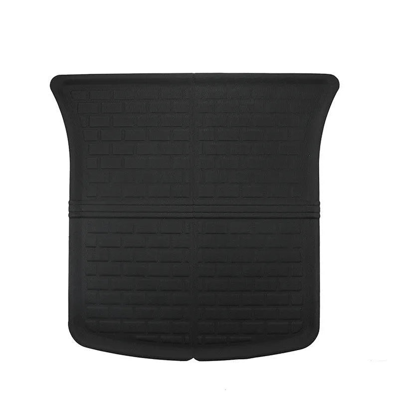 TPR floor mat set for Tesla Model Y showing foot mats, storage box mat, and tailbox protection