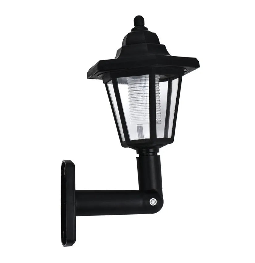 Black hexagonal solar wall lamp for outdoor garden lighting with automatic light sensor