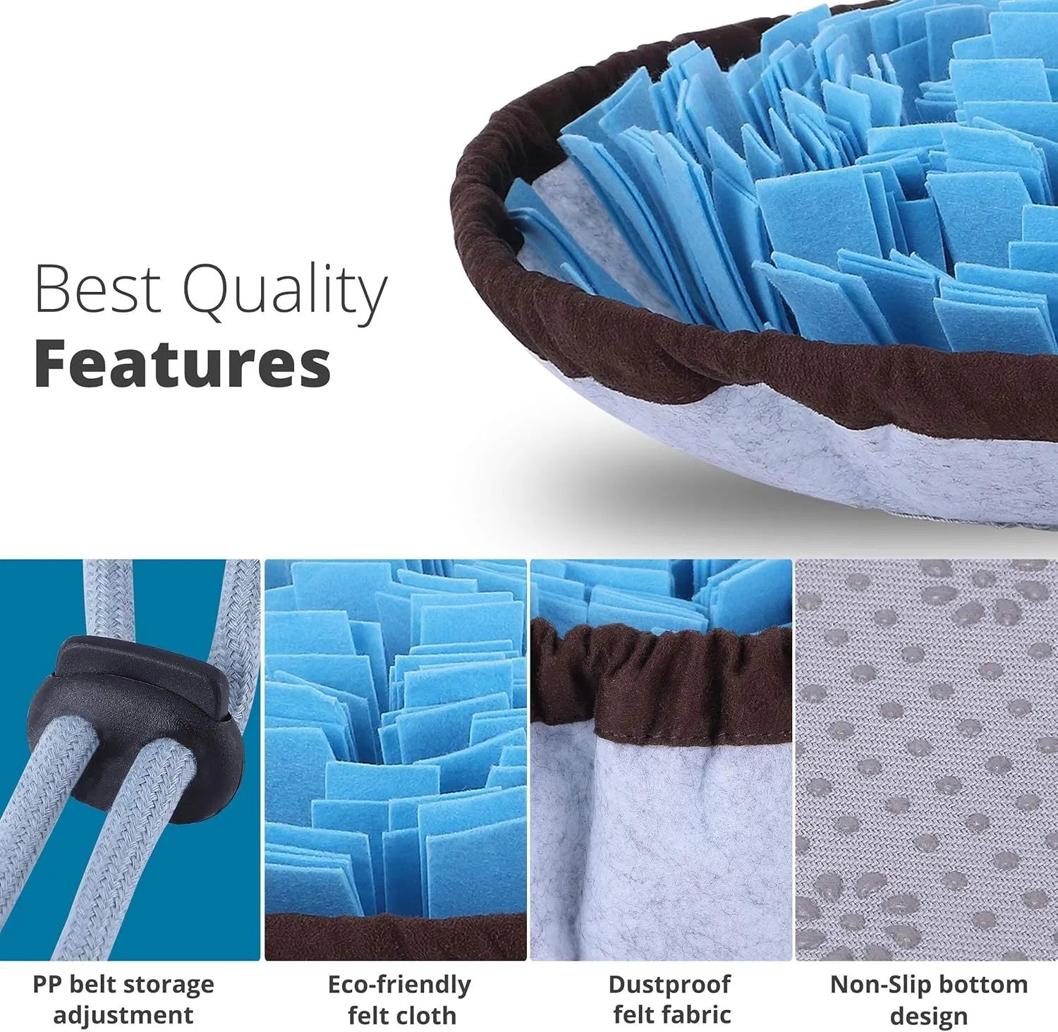 Blue adjustable dog snuffle mat spread out showing foraging folds for slow feeding