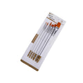 Set of six watercolour acrylic brushes with wood handles and metal ferrules in assorted sizes.