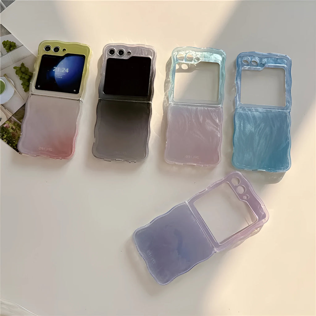 Feather yarn gradient multicolor back cover case for Samsung Z Flip folding phone, IMD finish, five colour options