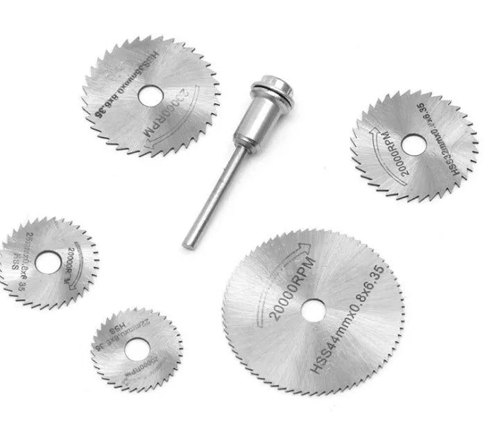 Circular saw blade set with mandrel, 6-piece high-speed steel blades for woodworking