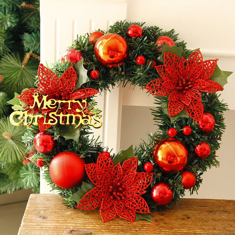 30cm diameter plastic Christmas wreath in multicolour decoration for a front door