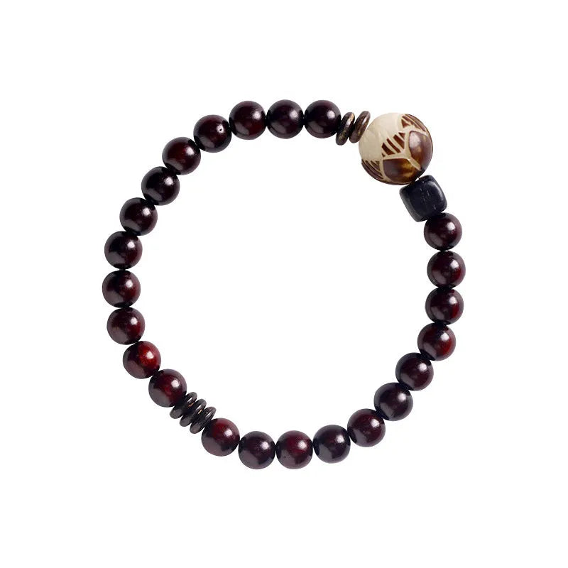 Natural rosewood floral bracelet with knitted construction and 6mm beads in double-ring or single-circle pattern