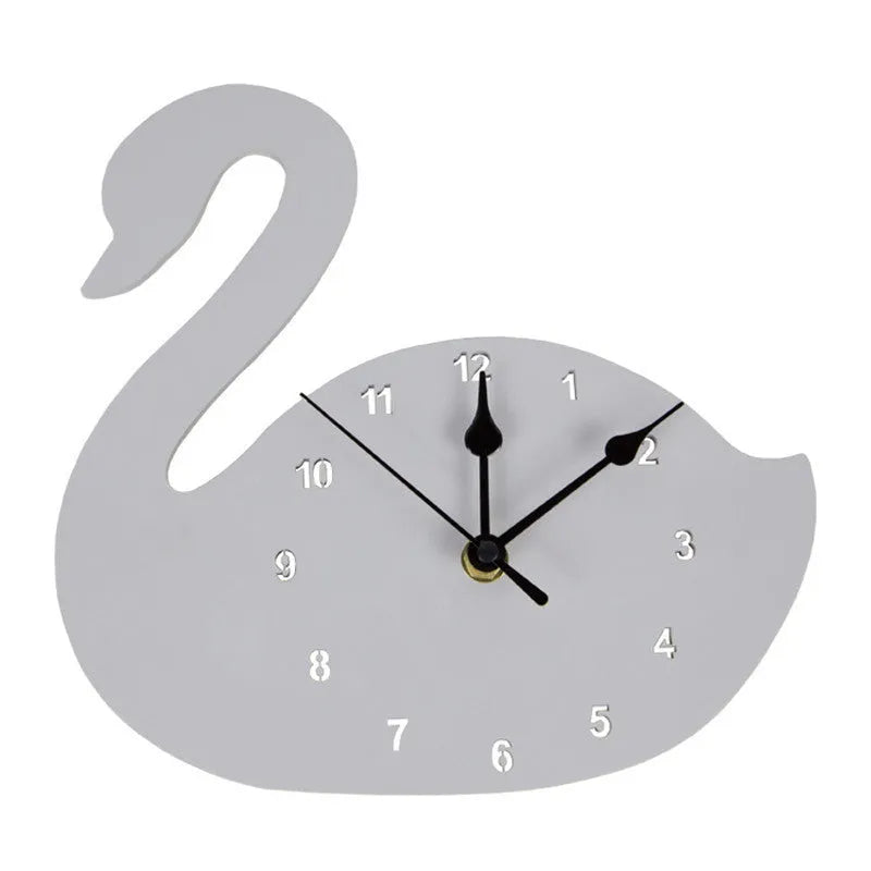Wooden cartoon wall clock with battery-powered quartz movement in playful animal and shape designs