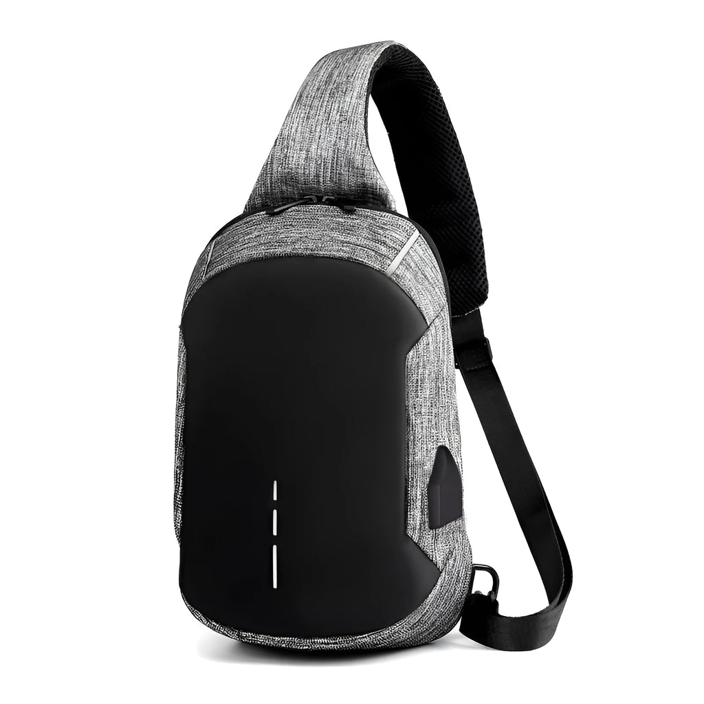 Waterproof Oxford cloth chest bag in dark blue with zipper opening and adjustable strap