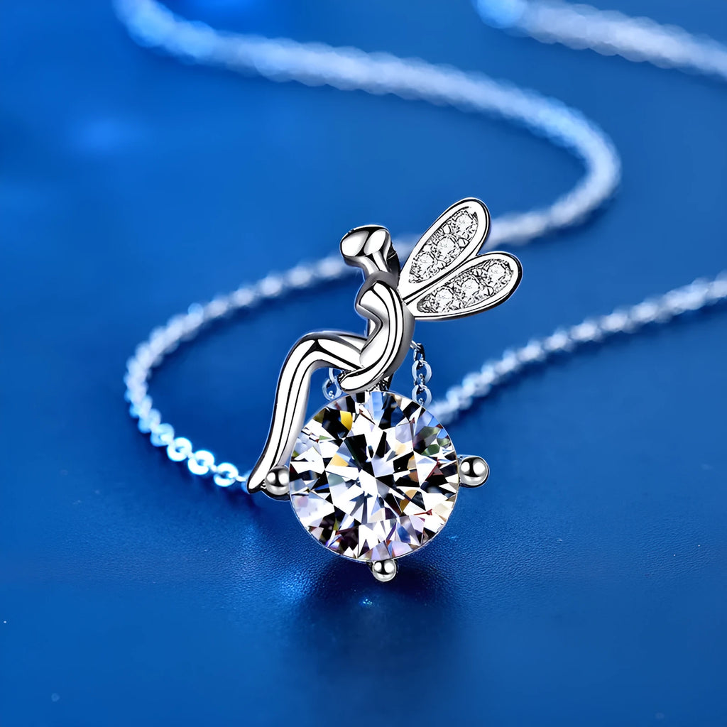 1 karat moissanite 925 sterling silver cartoon character pendant necklace with cross chain on white background