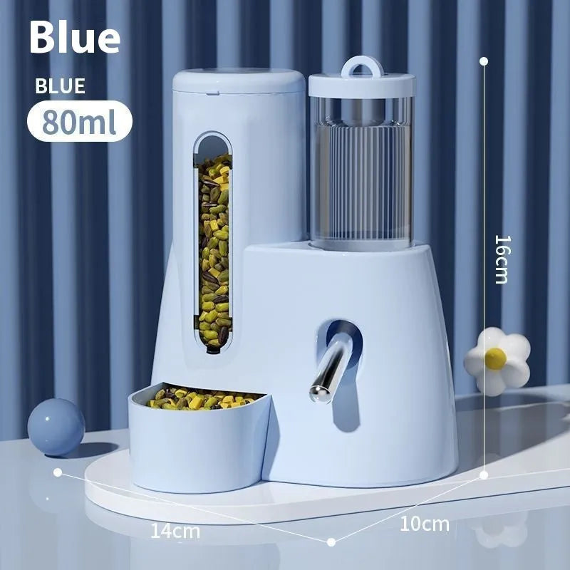 Automatic plastic drinking water feeder and food basin for hamsters in blue pink or white