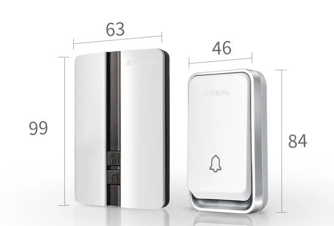 Wireless door bell with self-powered button and 150m range, 433MHz, 4 volume levels, mains receiver