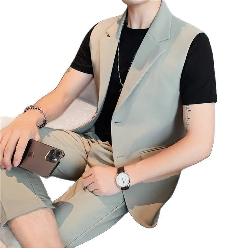 High Sense men's slim fit vest in black, white, and blue with polyester lining