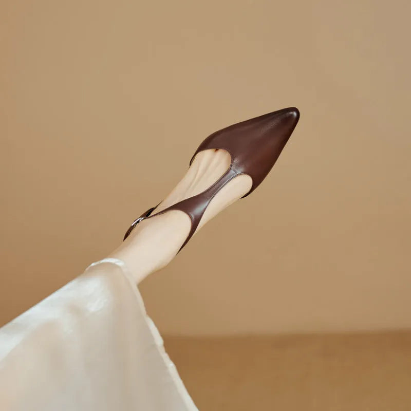 Women's cowhide leather high heels with pointed toe in black or brown colour