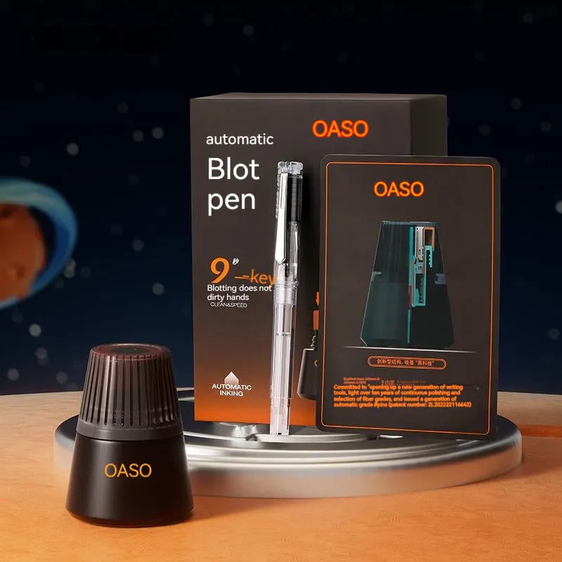 Automatic suction pen set with plastic shell, 0.5mm or 0.38mm nib option, ink feeder, and handbag