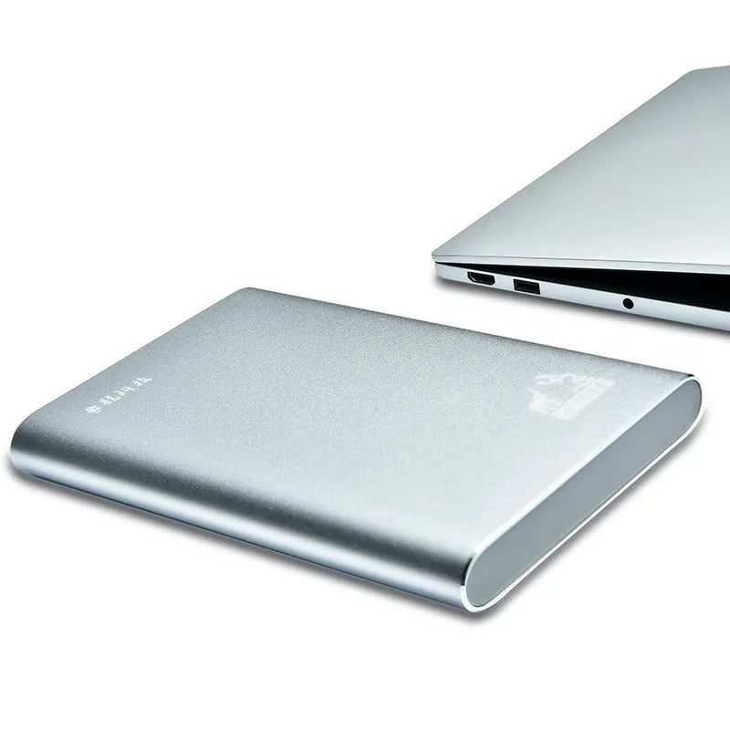 External portable hard drive with metal casing, USB 3.0 interface, 2.5-inch size, black and silver colours