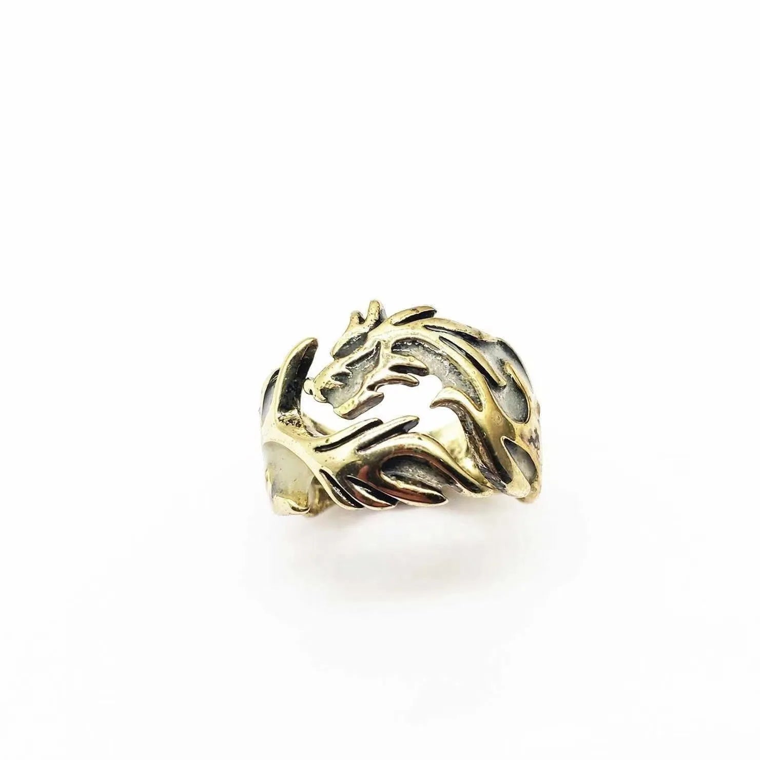 Adjustable Chinese dragon pattern ring in antique silver blue and green colours