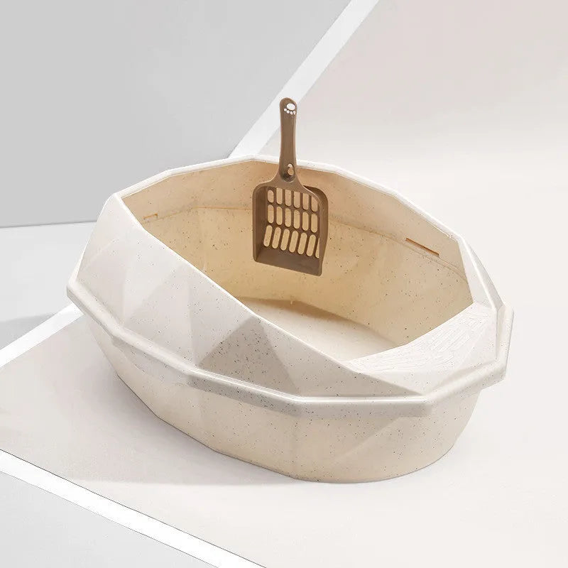 Plastic anti-sputtering diamond-shaped semi-enclosed cat litter box in blue with shovel 38x27x14cm