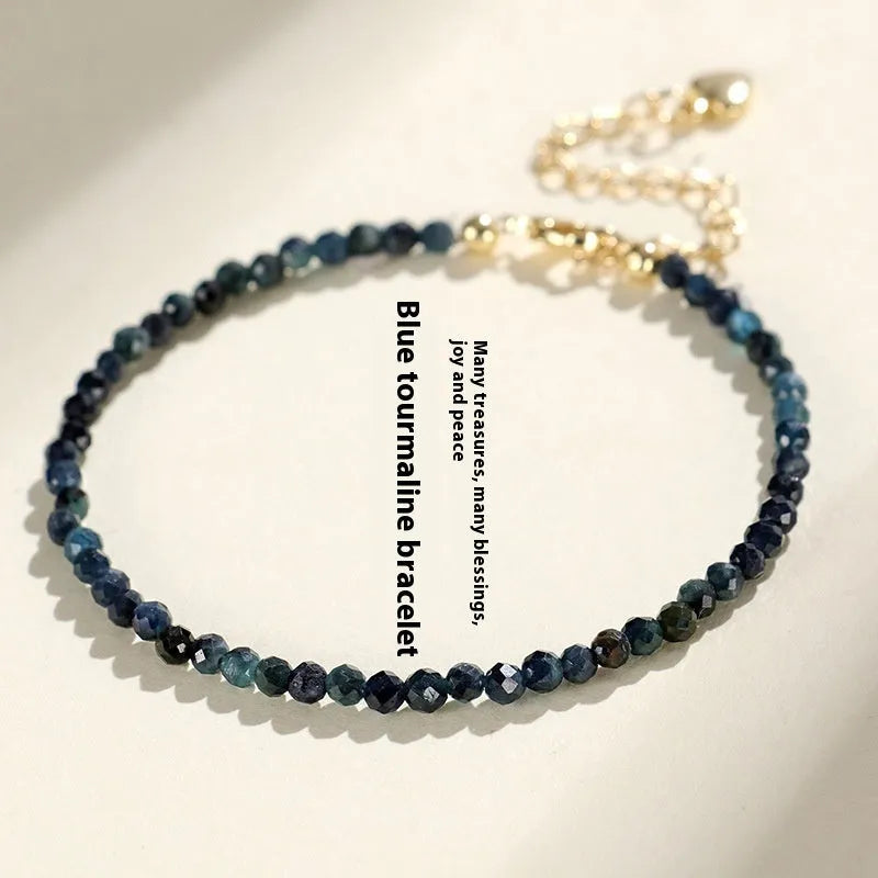 3mm blue tourmaline gemstone spacer bead bracelet for women