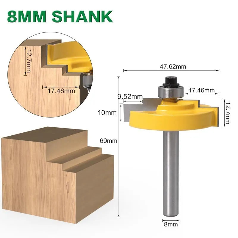 Carbide door and window step knife cutter with 8mm shank and measurements displayed