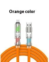 240W four-in-one fast charge cable with colourful breathing light, silicone material, Lightning and USB-C connectors, available in 1m 1.5m 2m lengths