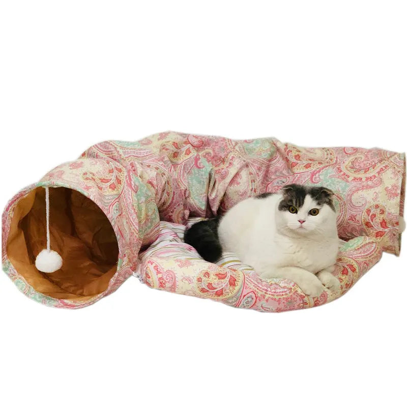 Foldable cloth cat tunnel with 25cm diameter, available in blue, grey, pink and sea ripple colours