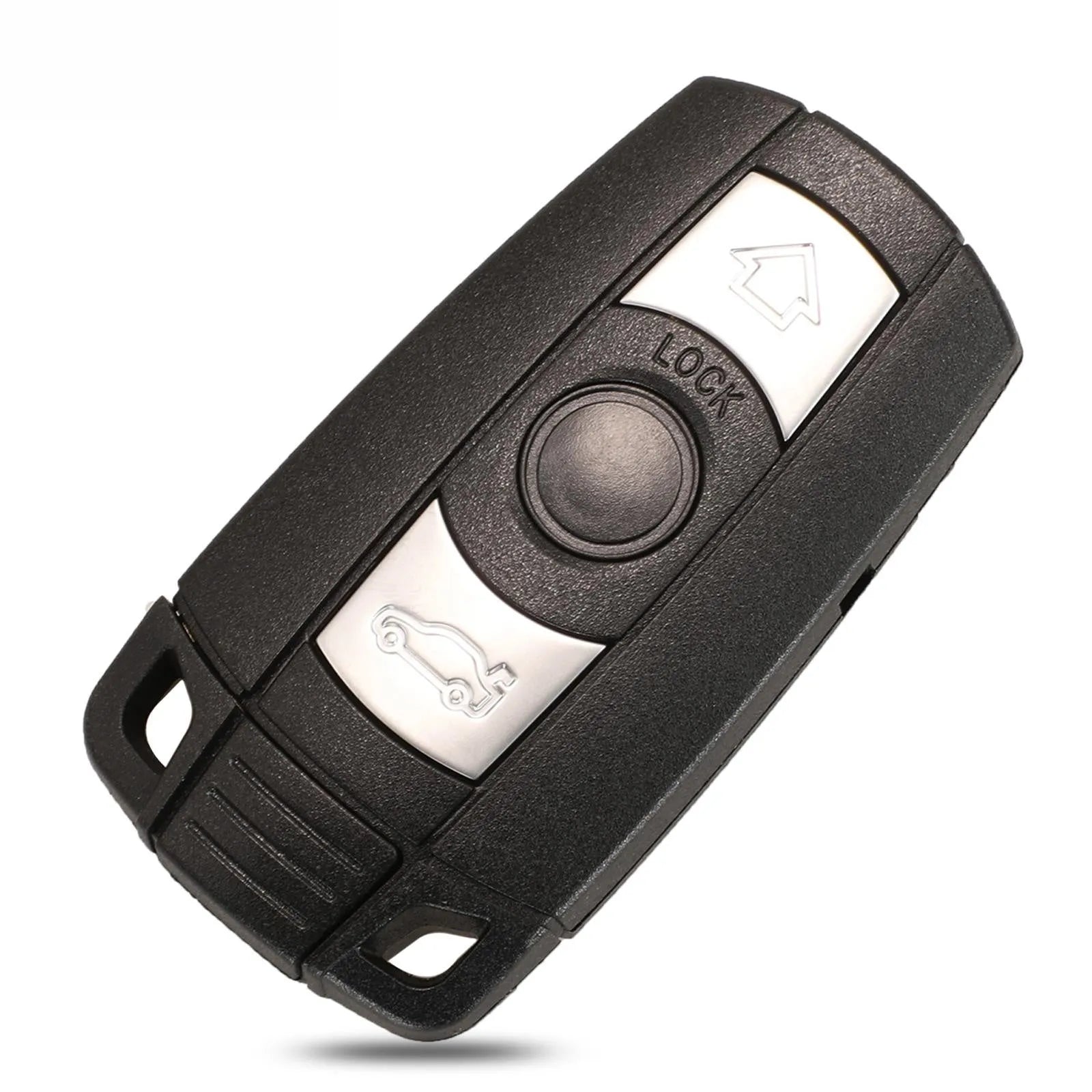 BMW HU92 semi-intelligent 3-button remote car key fob with metal and plastic case.