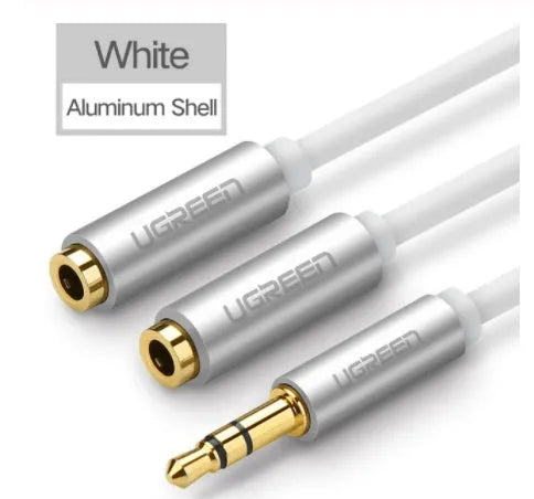 20cm black earphone cable with gold 3.5mm connectors on grey background