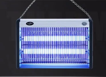 Blue electric mosquito killer lamp with UV light and internal grid for indoor fly and insect control.