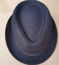 Men's wool blend fedora hat 58cm black jazz bowler style with 4.5cm brim