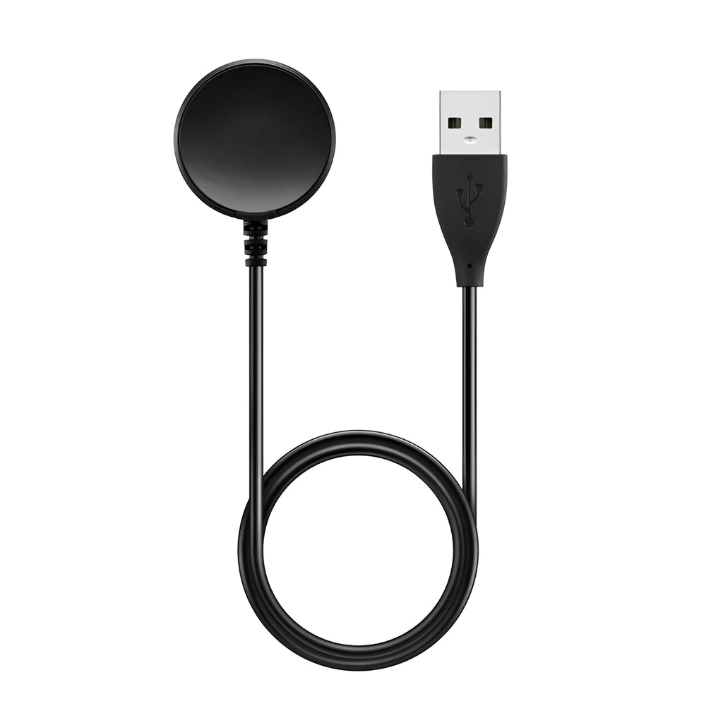 Black USB watch charger with wireless charging base measuring 34mm by 10mm