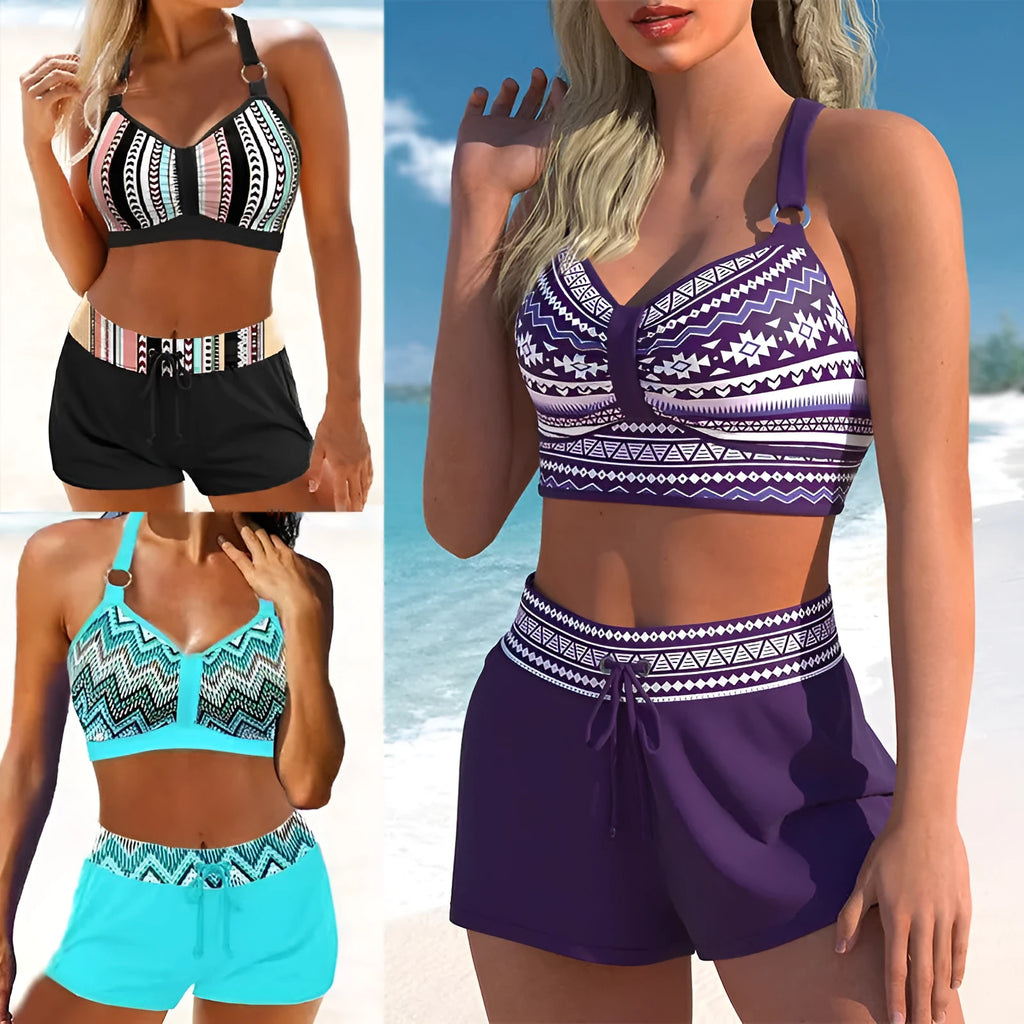 Women's two-piece printed polyester bikini swimsuit in multiple colour patterns