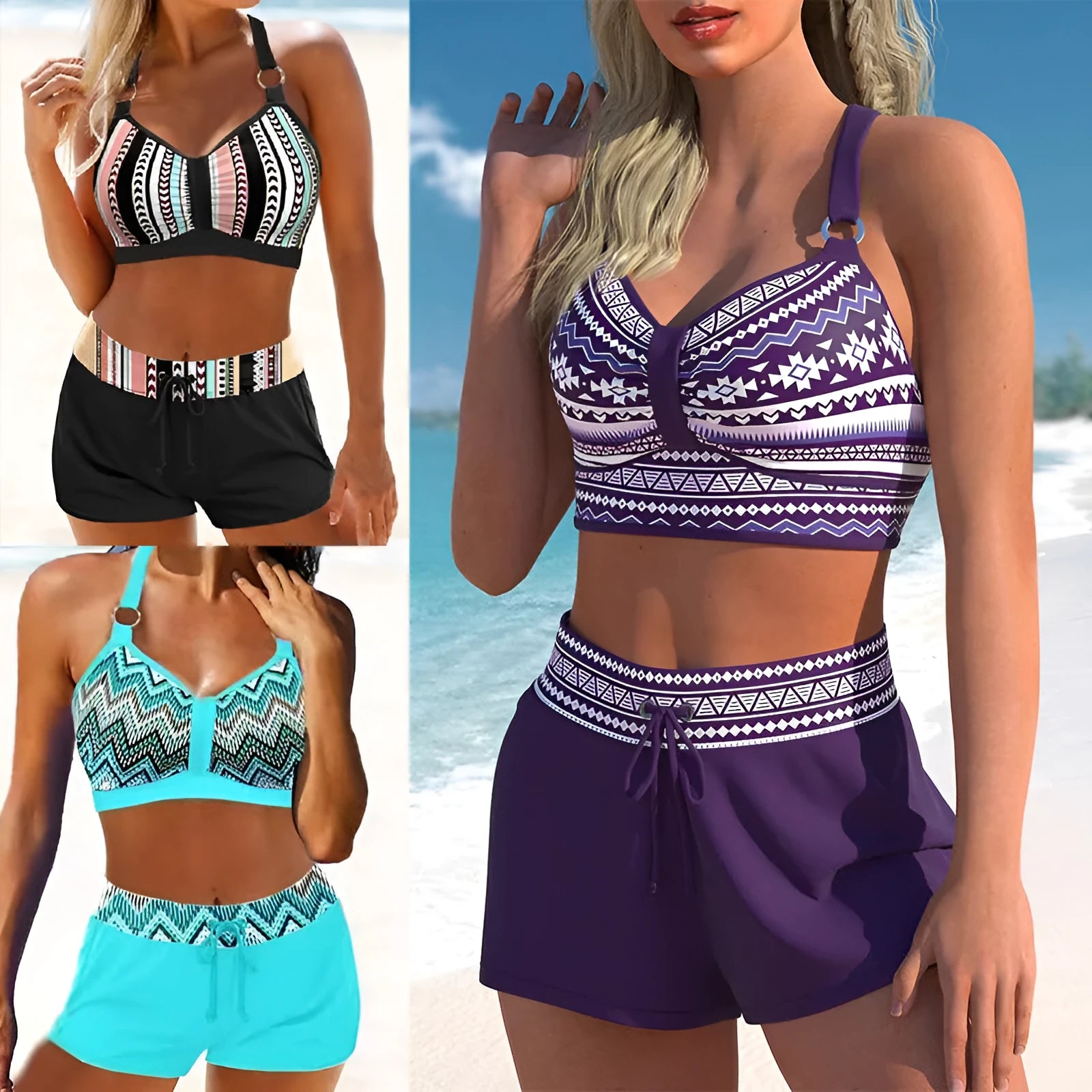 Women's two-piece printed polyester bikini swimsuit in multiple colour patterns