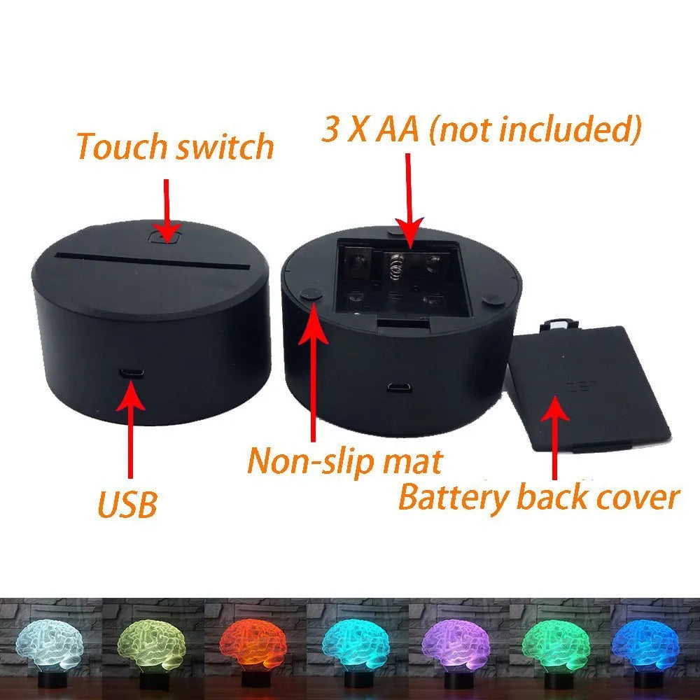 3D acrylic desk lamp with colourful LED illumination and remote control on wooden surface