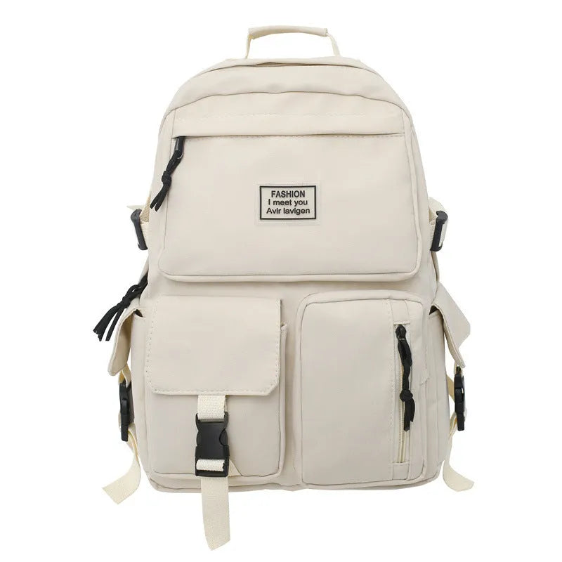 Soft nylon student backpack in black with laptop compartment and three-dimensional pocket