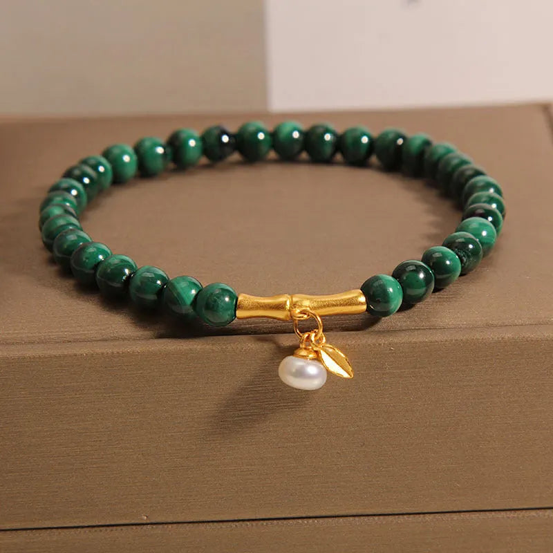 Women's white crystal bamboo bracelet with elasticated band