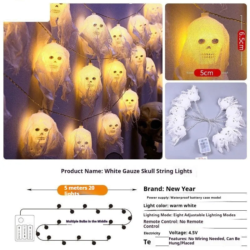 Halloween battery-operated coloured LED lights for indoor wall decoration with 10 or 20 heads