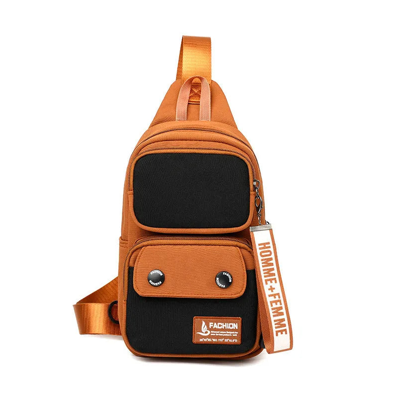 Nylon outdoor crossbody shoulder bag in beige contrast colour with letter pattern
