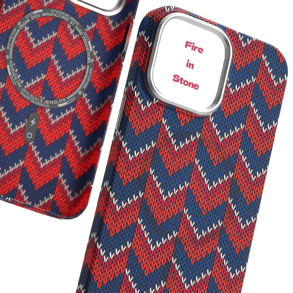 Kevlar pattern magnetic suction phone case for iPhone in Santorini Blue