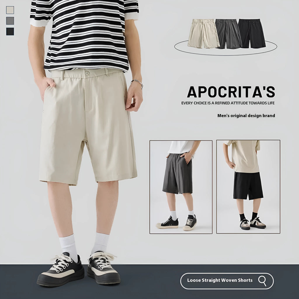 Men's cotton blend lyocell casual shorts in loose fit, apricot colour, laid flat
