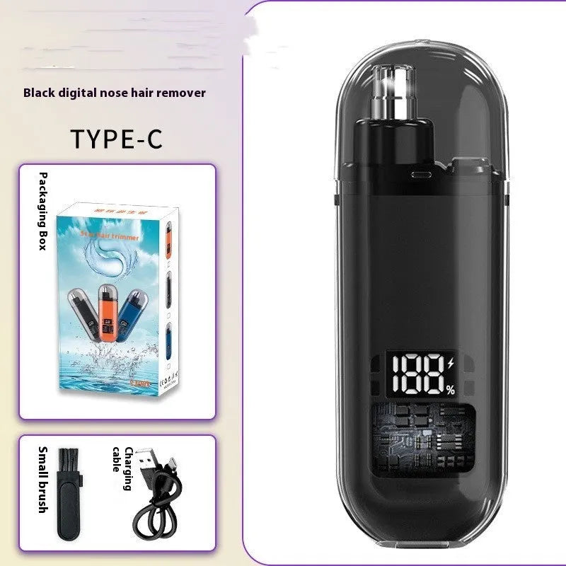 Rechargeable nose hair trimmer with digital display and removable cutter head