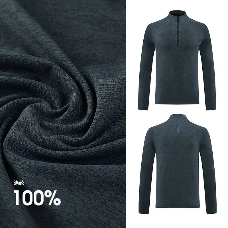 Men's long sleeve sports fitness T-shirt in polyester blend, available in multiple colours and sizes M to 3XL