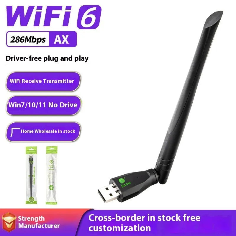 Black USB WiFi 6 wireless network card for PC and laptop connectivity upgrade