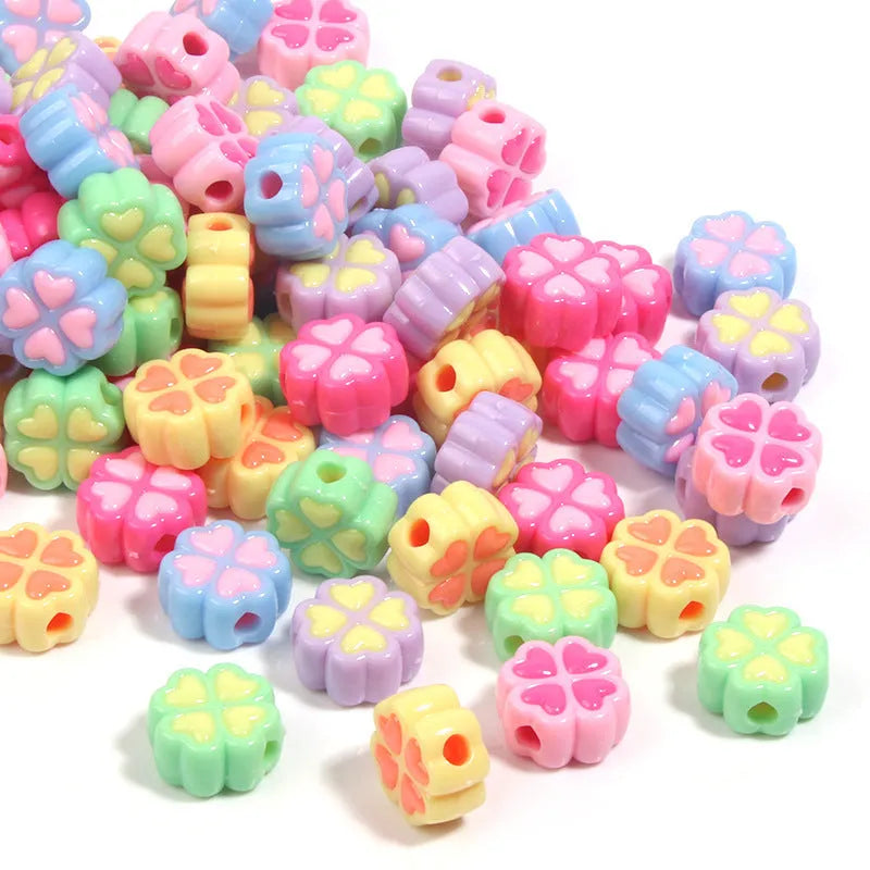 15mm frosted acrylic clover beads in multiple colours for jewellery making