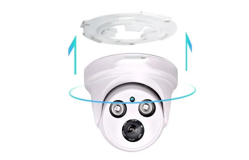 Dome surveillance camera with 3.6mm lens, 1200 TVL CMOS sensor and 10m infrared night vision for indoor use.