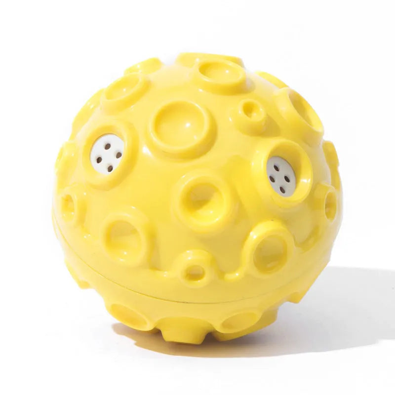 Durable natural rubber dog ball with meteorite-shaped bumps for aggressive chewers in multiple colour options
