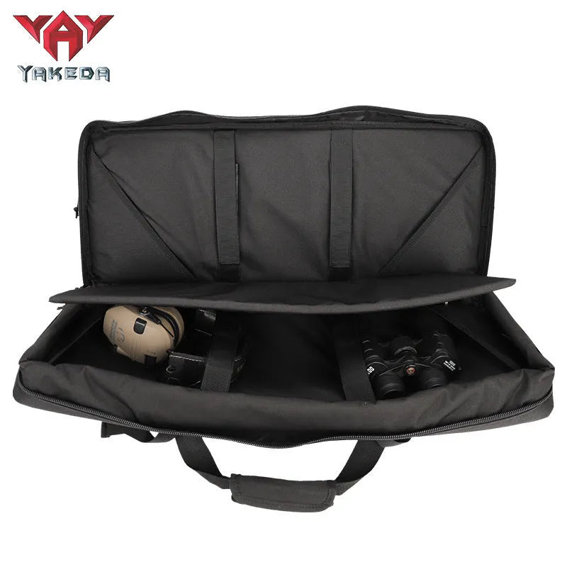 Multi-functional 28-inch polyester tactical fishing bag in black CP camouflage