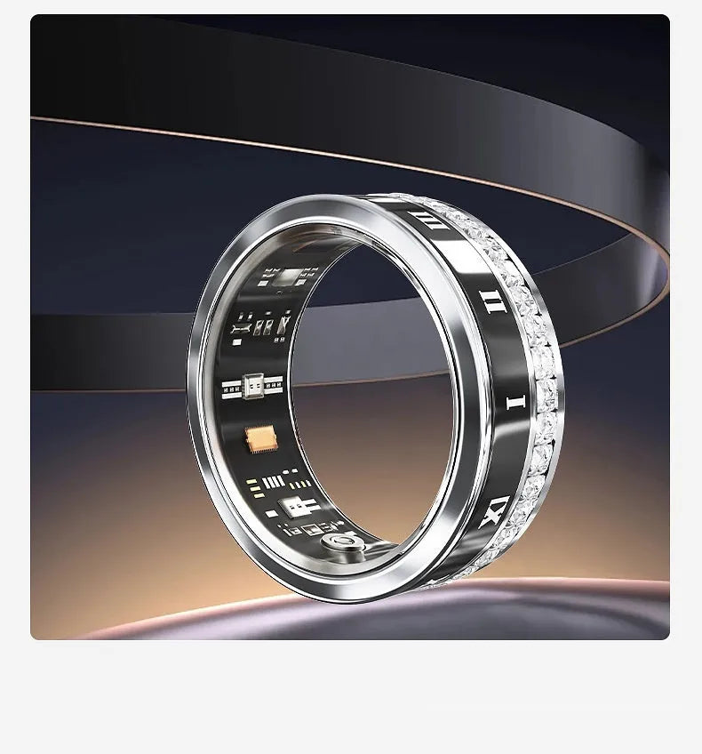 Diamond inlaid smart ring for finger wearing with blood oxygen monitoring display